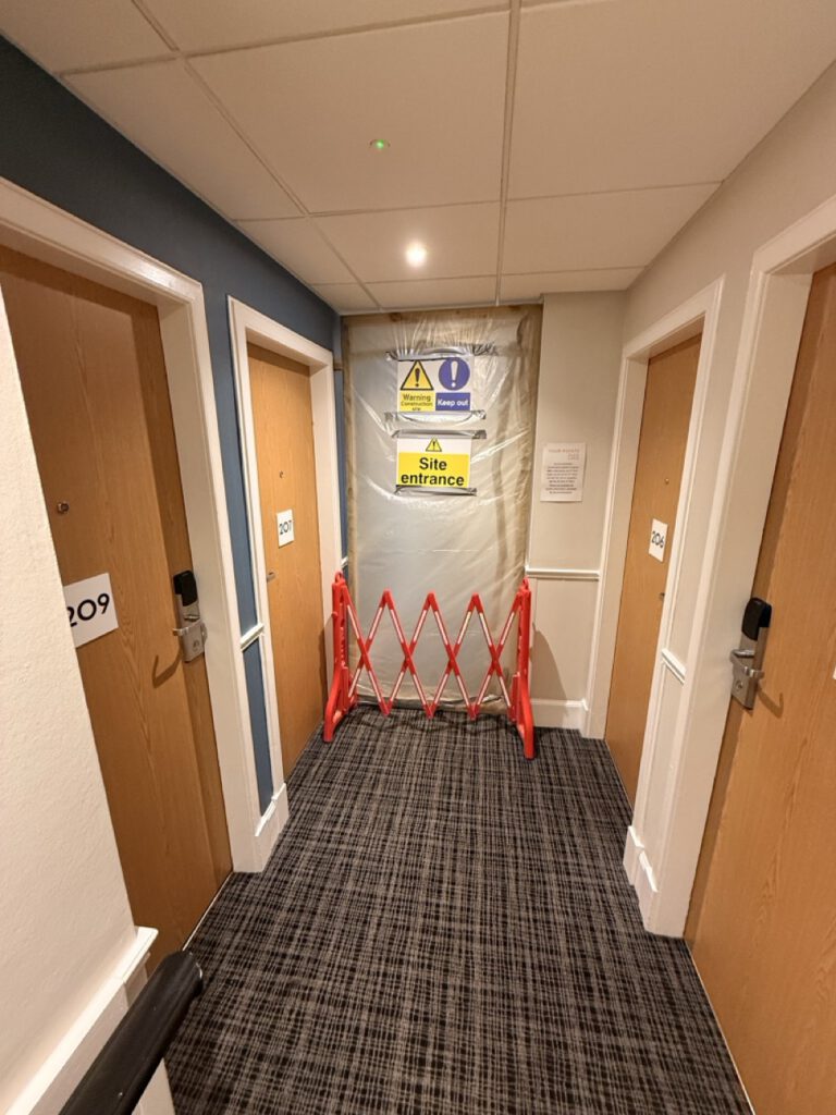 Dust containment to avoid work site dust entering the guest area