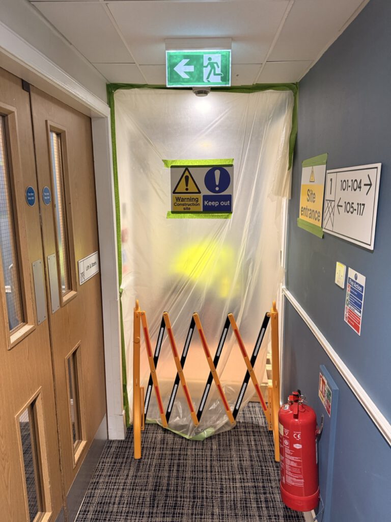 hotel works - Clear segregation between guest and contractor areas 
